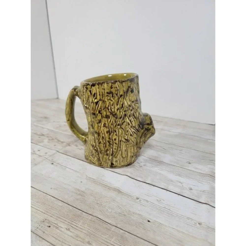 Handmade Tree Stump‎ Shaped Pottery Coffee Tea Mug Signed Millrights Unique